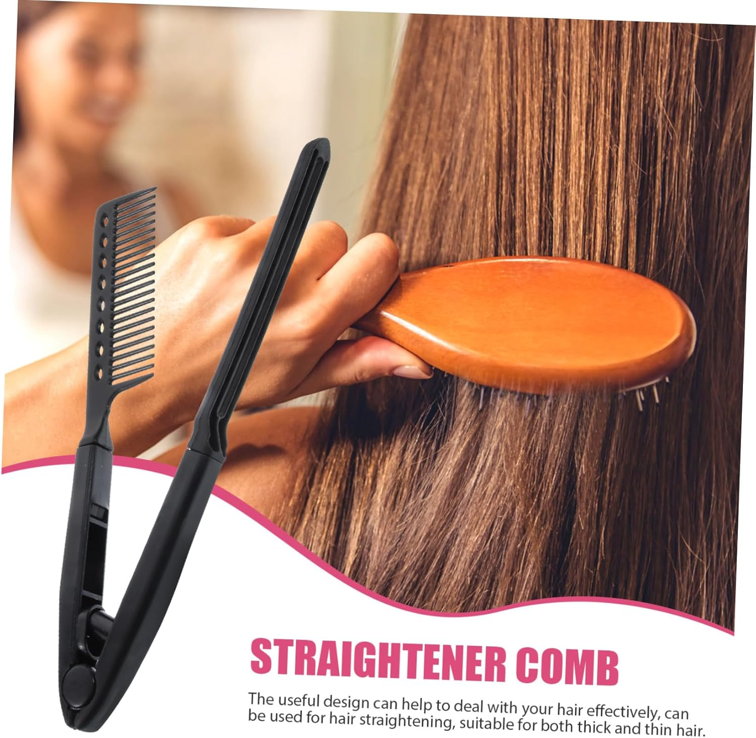 VALICLUD Shaped Folding Hair Straightening Comb for Salon Home Use Plastic Lightweight Portable Hair Styling Tool for Thick Thin Hair Compact Design image number 4