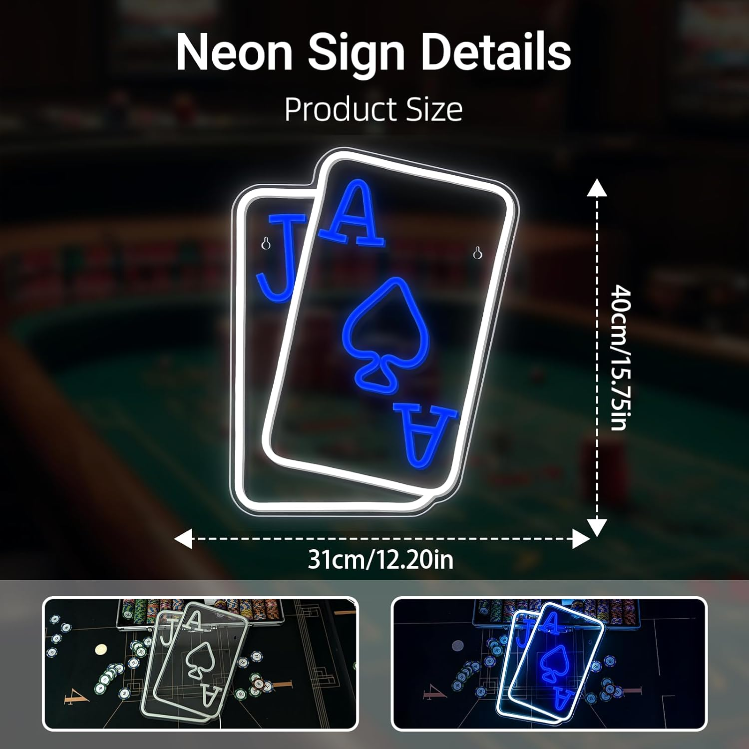Gamerneon Playing Cards Neon Signs for Wall Decor Poker Teens Led Neon Light Blue White Usb Light Sign for Bedroom Casino Bar Hotel Play Room Birthday Party Decor image number 1