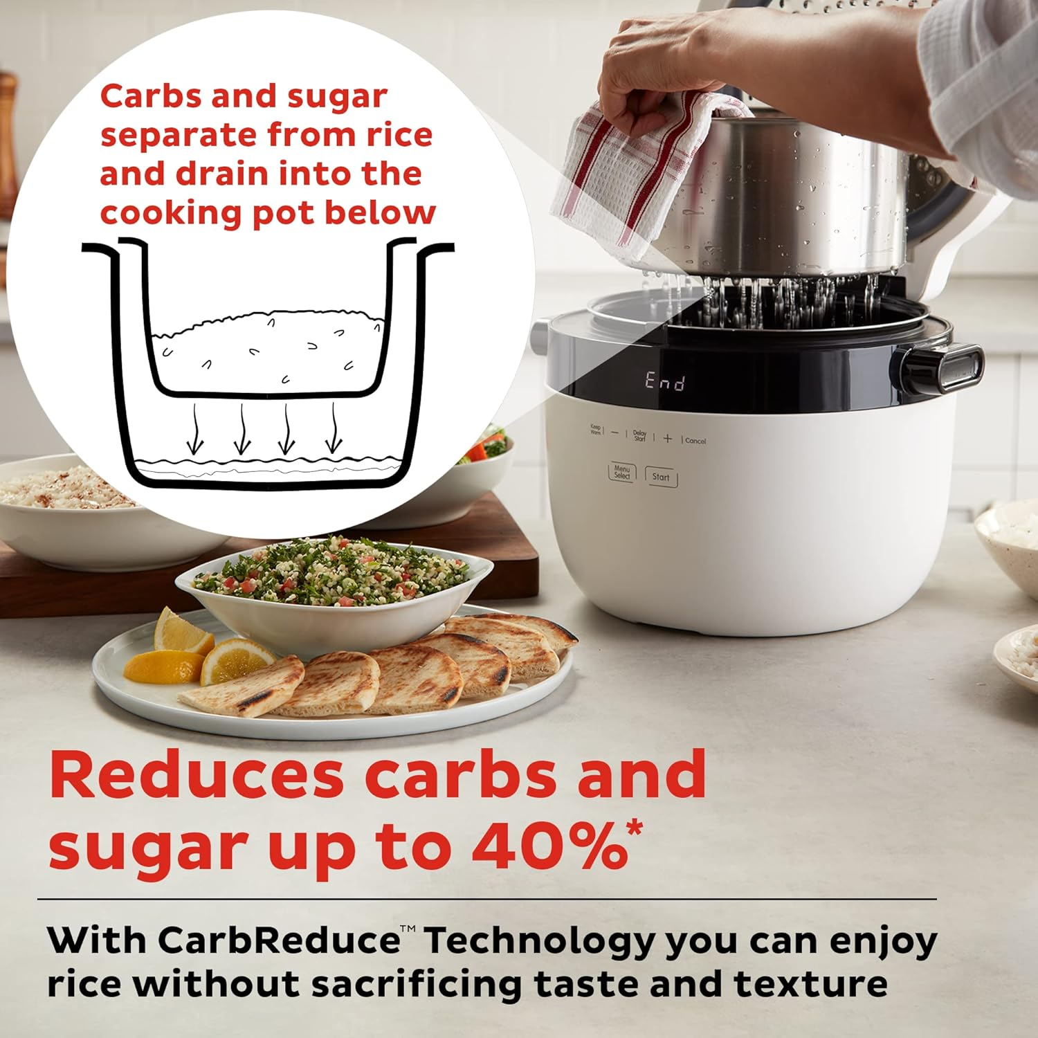 Instant Rice Cooker 10 Cup - with Carbreduce Technology, Automatic Versatile Digital Rice Cooker, Slow Cooker, Steamer and Saut&eacute; Pan - Removable Dishwasher Safe Pot image number 4