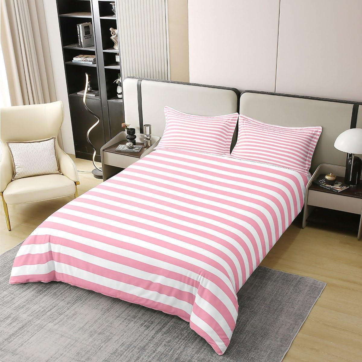 100% Cotton Pink Striped Duvet Cover for Kids Girls Red White Stripe Bedding Set Single Farmhouse Ticsuper King Stripes Women Comforter Cover Decor Horizontal Stripes Geometric Lines Quilt Cover