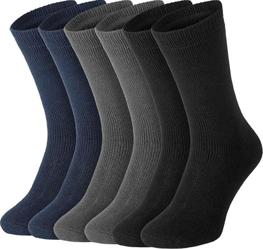 12 Pairs Mens Heavy Duty Winter Hiking Thermal Cotton Crew Work Socks - Black/Navy/Charcoal 6-11 Black/Navy/Charcoal image number 1