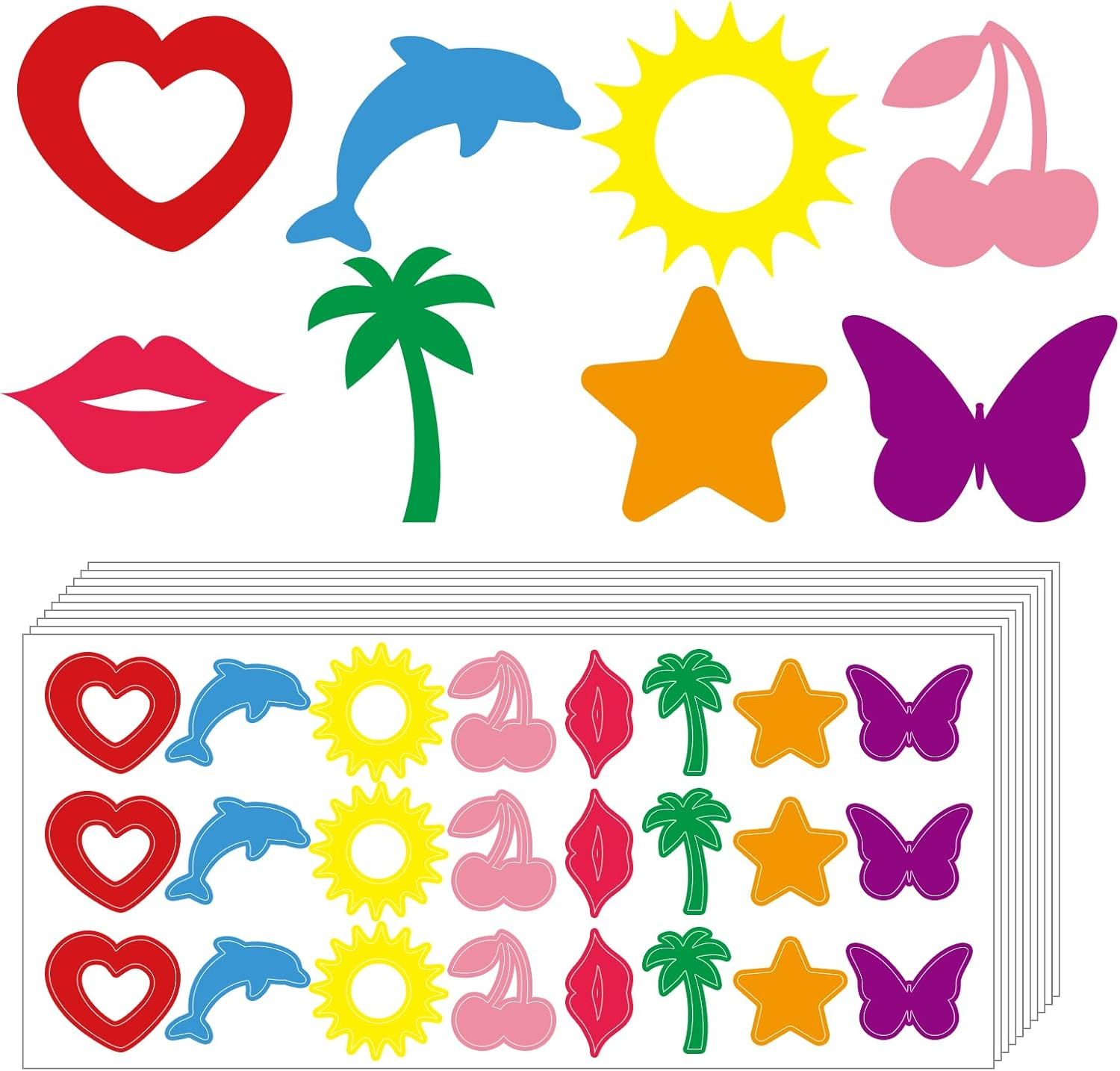 Whaline 240Pcs Tanning Sunbathing Stickers Heart Lips Star Sun Dolphin Butterfly Cherry Tree Tanning Decals Colorful Self Adhesive Body Stickers for Summer Beach Outdoor Indoor Salon Party Supplies image number 2