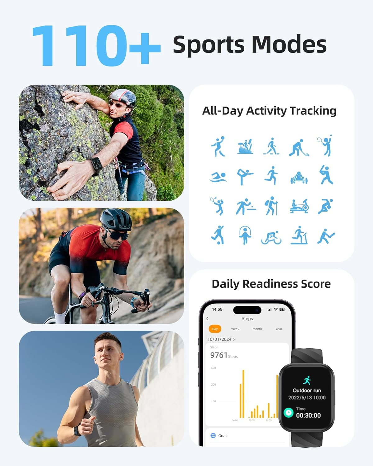 Parsonver Smart Watch, 5ATM Waterproof Watch for Swimming, Fitness Activity Tracker with 110+ Sport Modes, Heart Rate/Sleep/Spo2/Steps Monitor, 1.8" HD Screen Fitness Watch for Android & Iphone, Black - Rose Gold image number 4