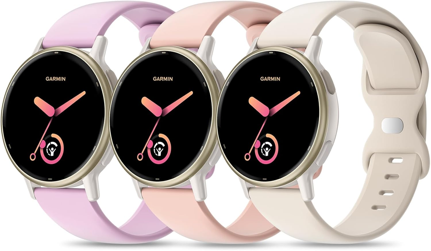 3 Pack Silicone Bands Compatible with Garmin Vivoactive 6/5/3/3 Music Watch Band, 20Mm Soft Sport Strap Replacement for Garmin Venu/Venu Sq/Venu Sq 2/Forerunner 570 42Mm/55/165/245/645 Women