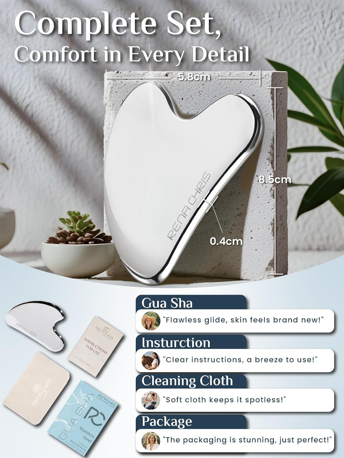 Rena Chris Gua Sha Facial Tools,Stainless Steel Guasha for Face Massager,Jawline Sculpting and Puffiness Reducing, Skin Care Gift(Silver) - Mint Green image number 2