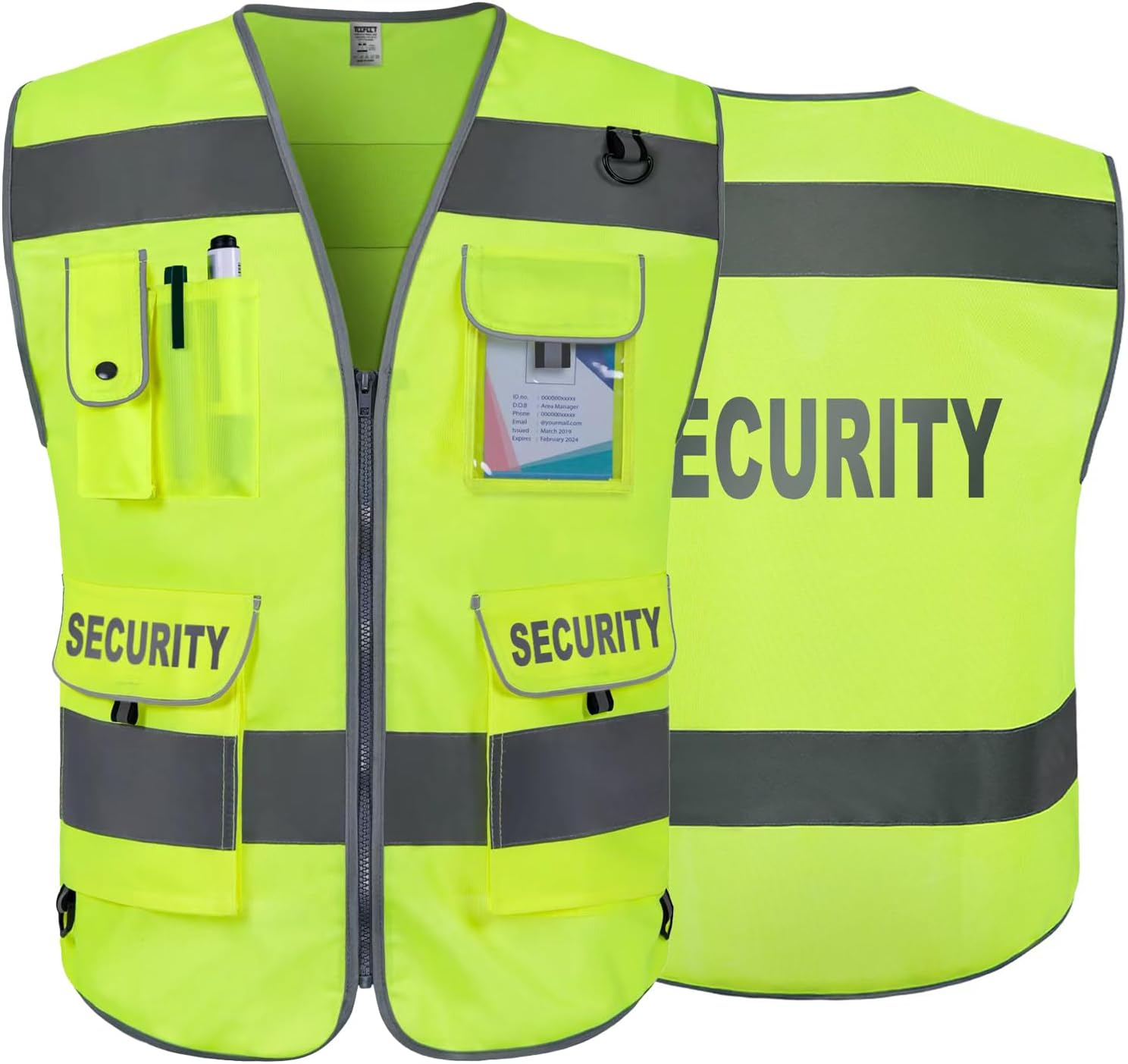 TCCFCCT Security Vest for Security Guard 9 Pockets High Visibility Safety Vest