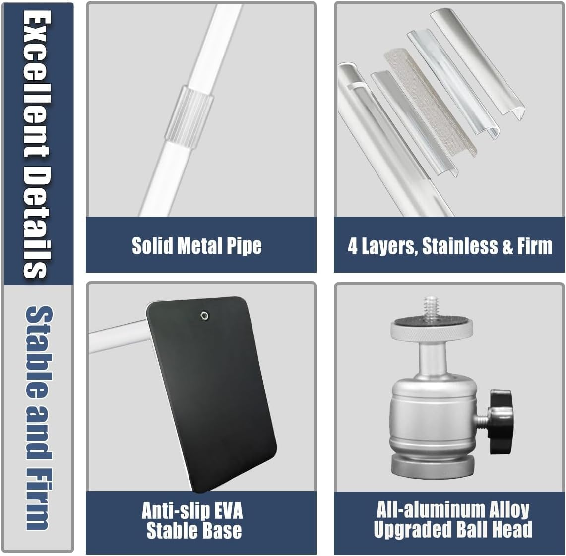 2-Be-Best Projector Mount Stand Upgraded Large Ball Head Projector Floor Stand Adjustable Height 36-63In / 92-162Cm Universal Projector Stand for Bed Sofa Compatible with HAPPRUN Anker XGIMI White - Black image number 5