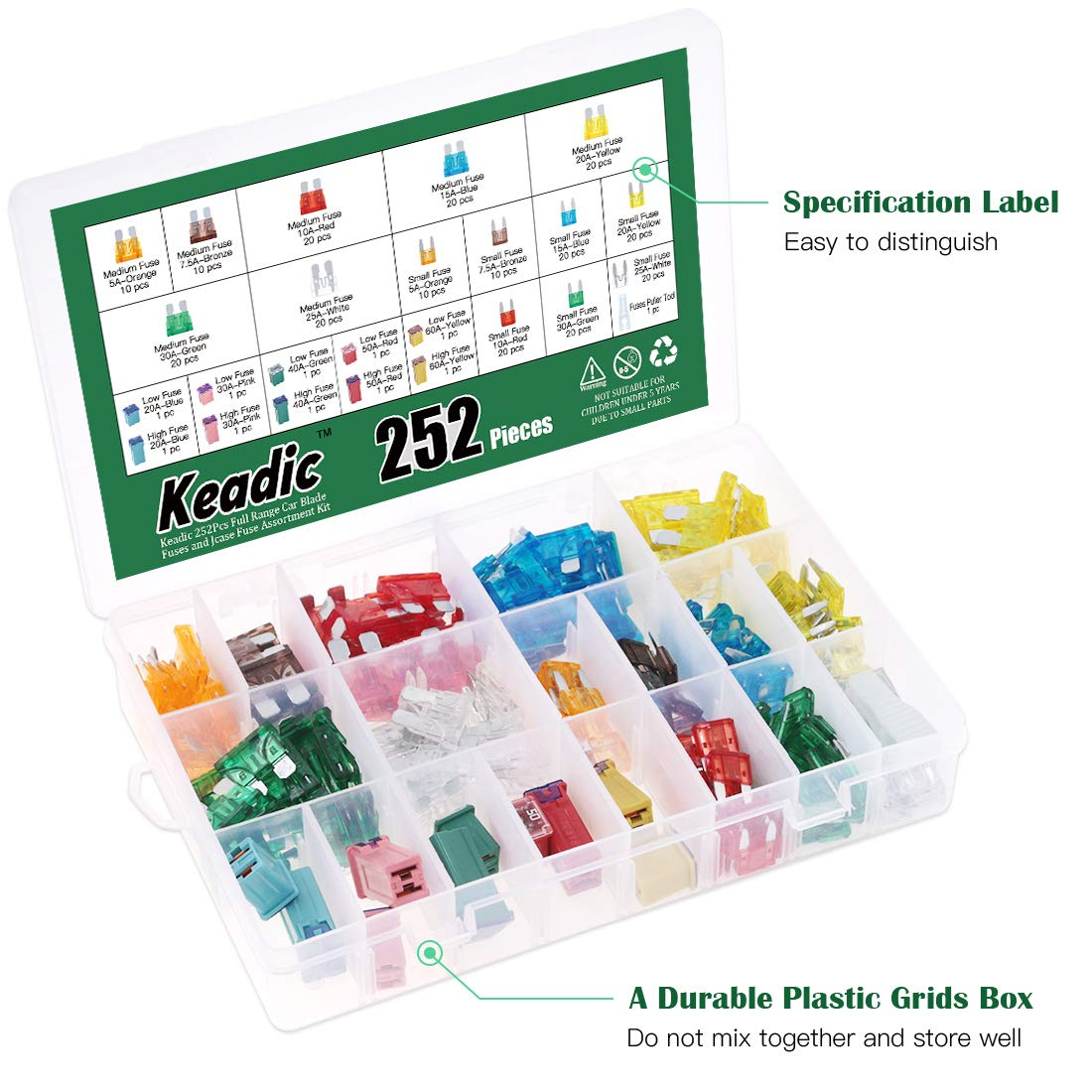Keadic 252Pcs Car Fuses Assortment Kit, Automotive Assorted Fuses - 5A 7.5A 10A 15A 2, Blade Fuses Automotive Assorted Standard Auto Car Truck Blade Fuses Set for Truck Marine Auto Accessories image number 1