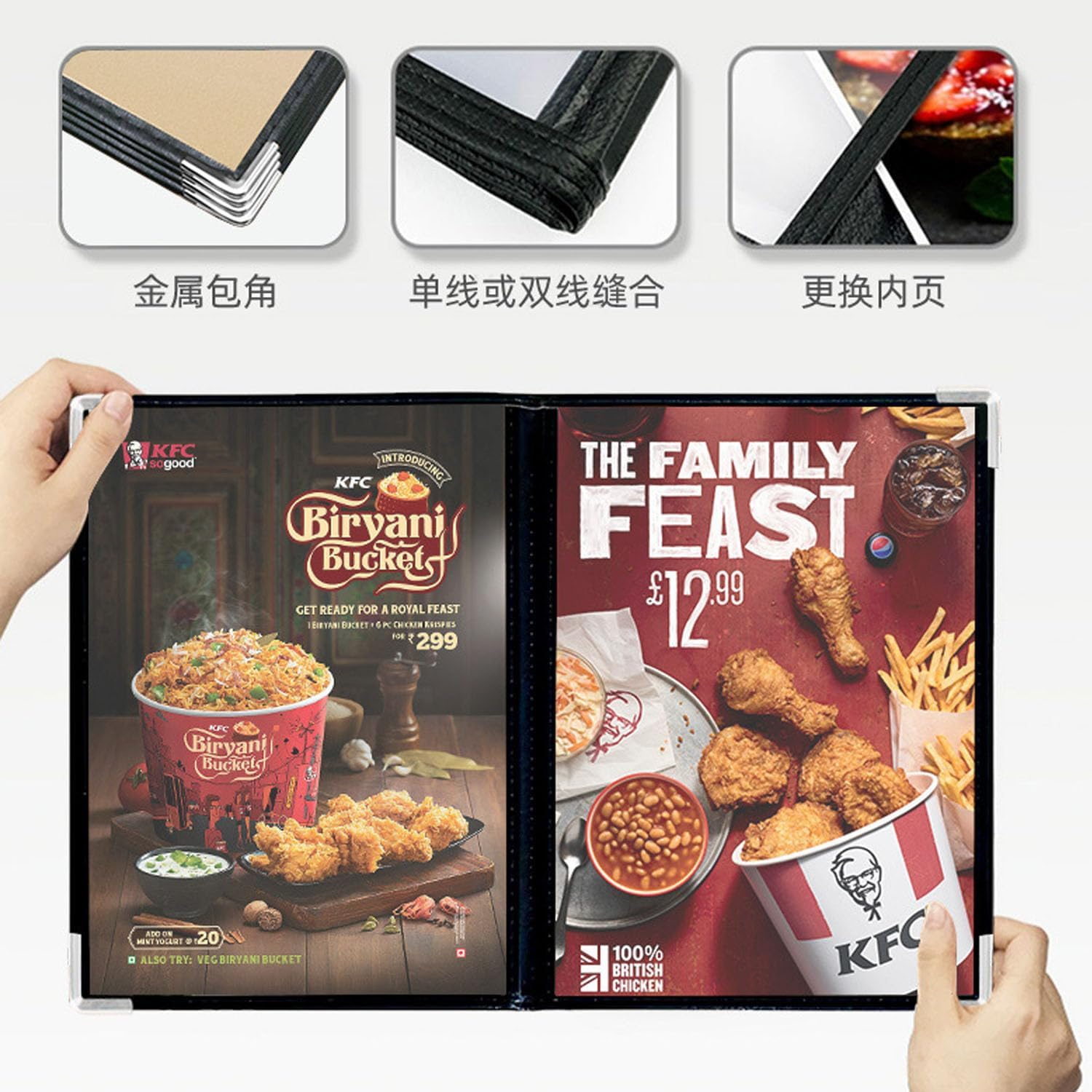 A4 Menu Covers Menu Book Holders, 4 Page 8 View Transparent Restaurant Menu Covers, Fits A4 Size Paper，Bar Cafe Restaurant Book Black Folder image number 2