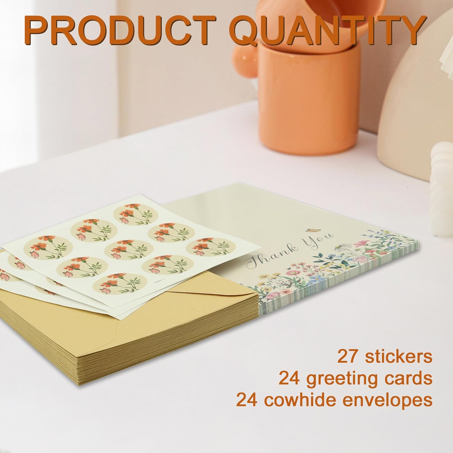24 Pcs Floral Thank You Cards with Envelopes Bulk, YITOBA 4X6 Inch Butterfly Wildflower Thank You Cards with Seal Stickers for Small Business, Wedding, Graduation, Bridal Shower (Cartoon) image number 4