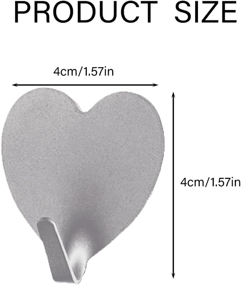 Heart Shaped Wall Hooks - 12 Pcs Stainless Steel Adhesive Hooks, Towel, Coat, Purse Hangers Strong Decorative Hangers for Room, Kitchen, Bath (Silvery) image number 1