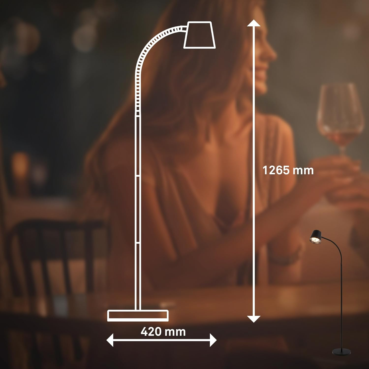 BRILONER - LED Floor Lamp Wireless with Touch, Continuously Dimmable, Battery & Light Source Exchangeable, Battery Floor Lamp, Reading Lamp, Living Room Lamp, Ceiling Floodlight, Floor Lamp, 126.5 Cm image number 1