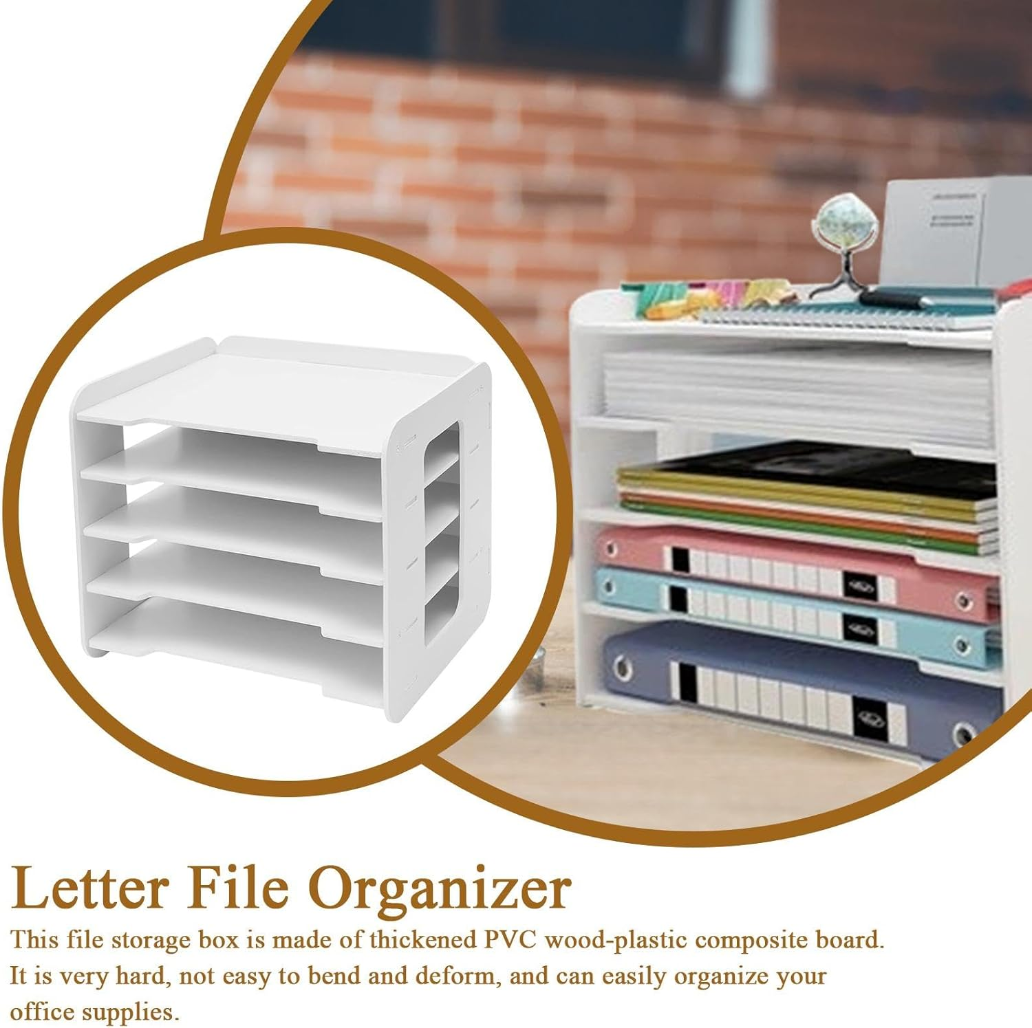 Letter Tray Desk Organizer, Strong Load Bearing File Holder, Teacher Document Storage, Desktop Organizing Accessories, for Home Studio, 34X25X26.5 Cm, Wood Pvc Composite Board