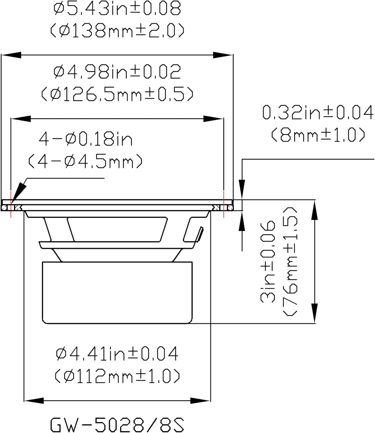Goldwood Sound GW-5028/S Shielded 5.25" Woofer 130 Watt 8Ohm Replacement Speaker image number 3