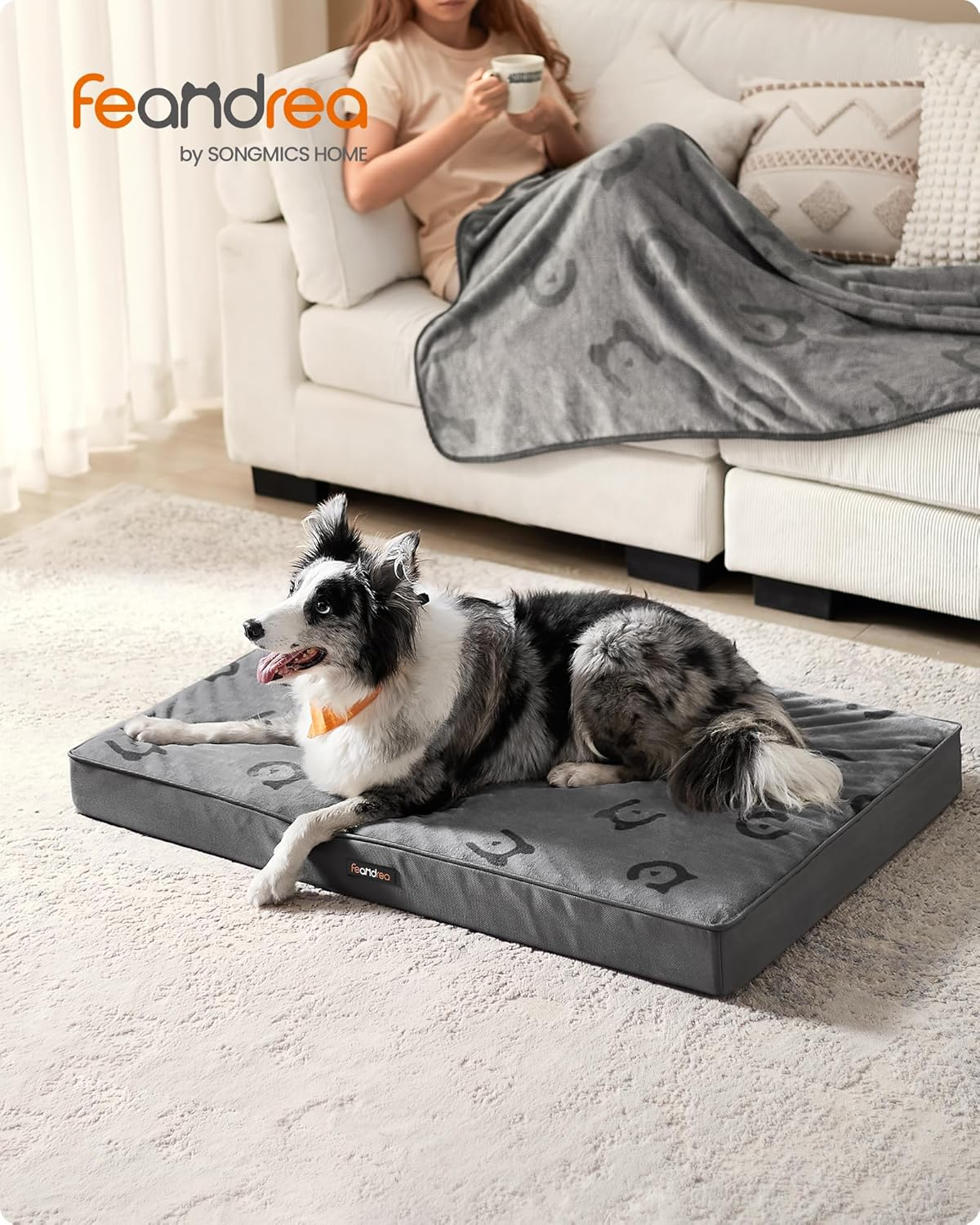 Feandrea Orthopedic Dog Bed, Large Washable Dog Bed Mattress for Dog Crate, Double-Sided Egg Crate Foam Pet Bed with Waterproof Removable Cover, Side Handle, XL, 105 X 73 X 10 Cm, Dove Grey PGW243G01 image number 1