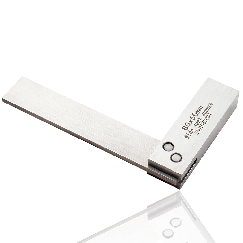 Yakamoz Machinist Square Set, Precision Engineer Wide Seat Square 90 Degree Right Angle Ruler Wide Base Tool, Carbon Steel L-Type Testing Measuring Tool for Woodworking (80 X 50Mm) image number 2