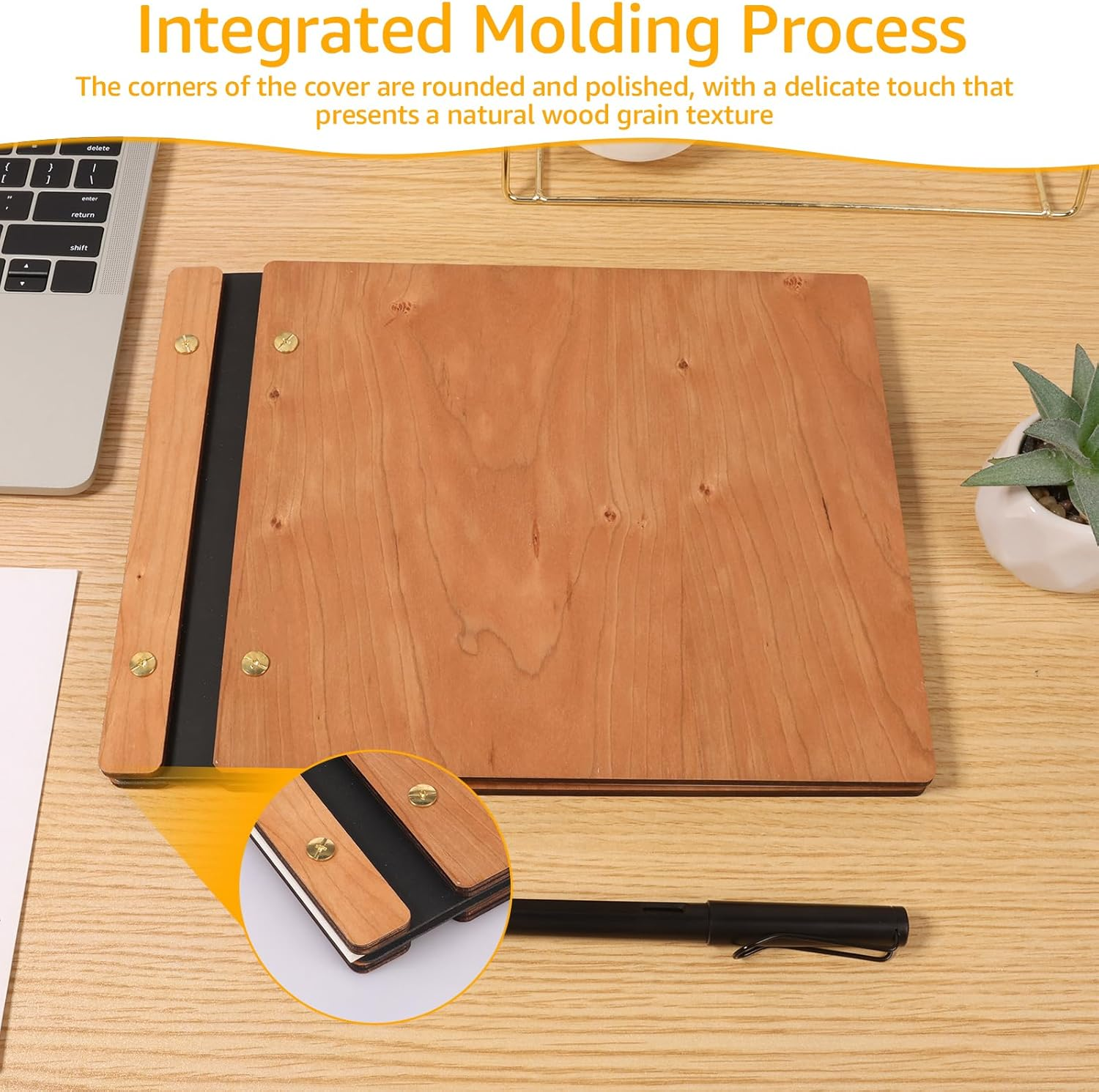 Wooden Photo Album Scrapbook, DIY Photo Wedding Guest Book with 30 Pages for Anniversary Memorial Occasions 28X21.7X1.8Cm (Original Wood Color) - Original Wood Color image number 3