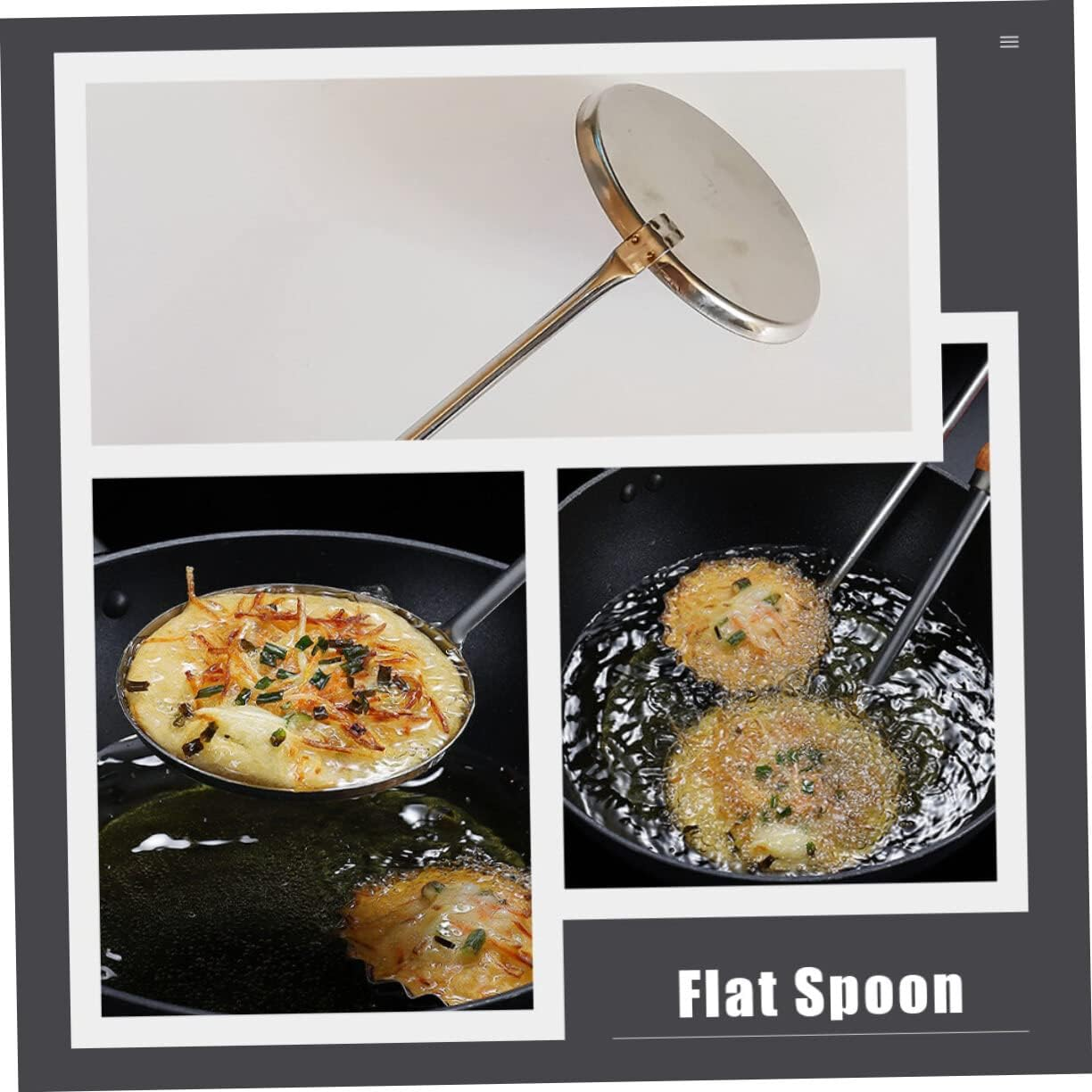 STOBAZA Flat Frying Spoon Stainless Steel with Long Wooden Handle, Small round Edge Oil Dumpling Mold Tool for Home Cooking and Deep Frying, Heat Resistant Kitchen Utensil for Pancakes and Pastries image number 5