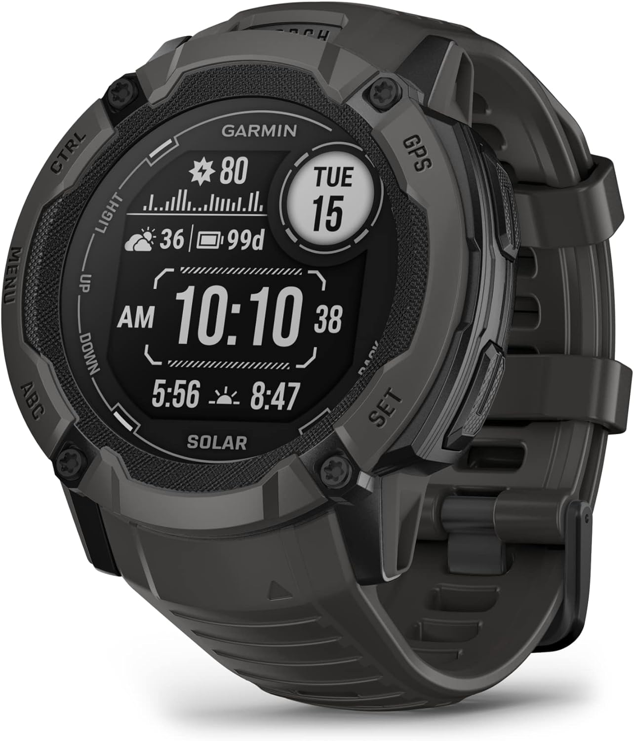 Garmin Instinct 2X Solar, Rugged GPS Smartwatch, Built-In Flashlight, Solar Charging Capability, Multi-Band GNSS, Graphite