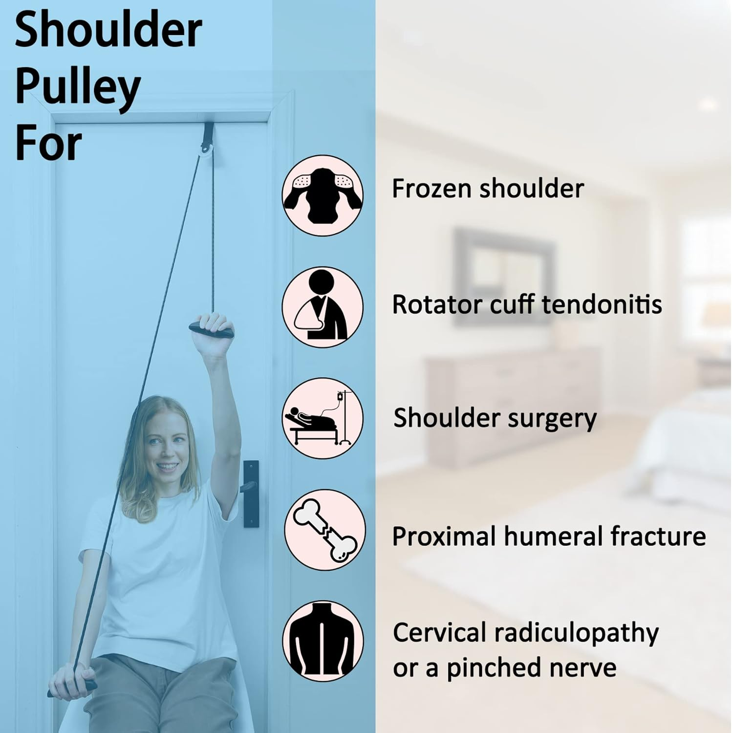 Shoulder Pulley over the Door Physical Therapy System, Exercise Pulley, Alleviate Shoulder Pain and Facilitate Recovery from Surgery - Pink image number 7