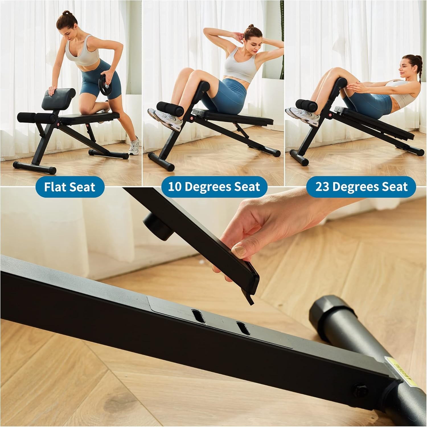 Leikefitness Roman Chair Adjustable Weight Bench Foldable Workout Exercise Full Body Strength Training Preacher Curls Black image number 2