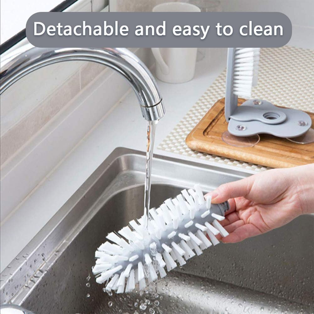 HYAVIA 2 Pack Detachable Suction Cup Glass Brush Cleaner, 360&deg; Rotating Lazy Cup Scrubber for Kitchen Sink, Tea Bar Glass Washer with Dual Bristles for Bottles, Mugs, and Glassware