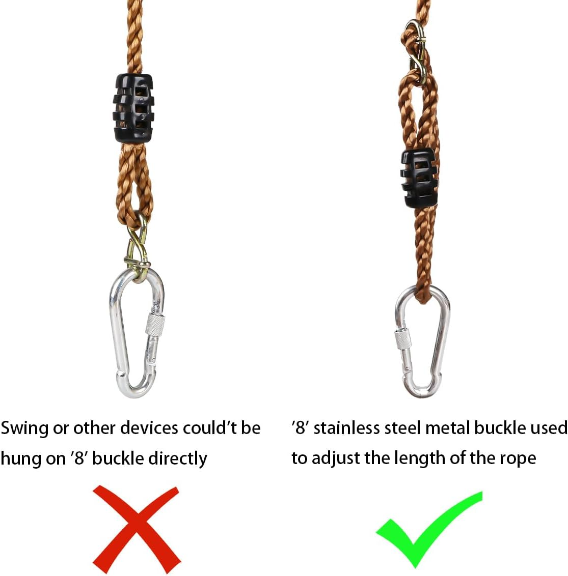 2Pcs Tree Swing Hanging Ropes Indoor Outdoor Hammock Swinging Chair Straps Hanging Kit for Adjustment or Extension - 60 Inch & Holds to 650Lbs image number 4