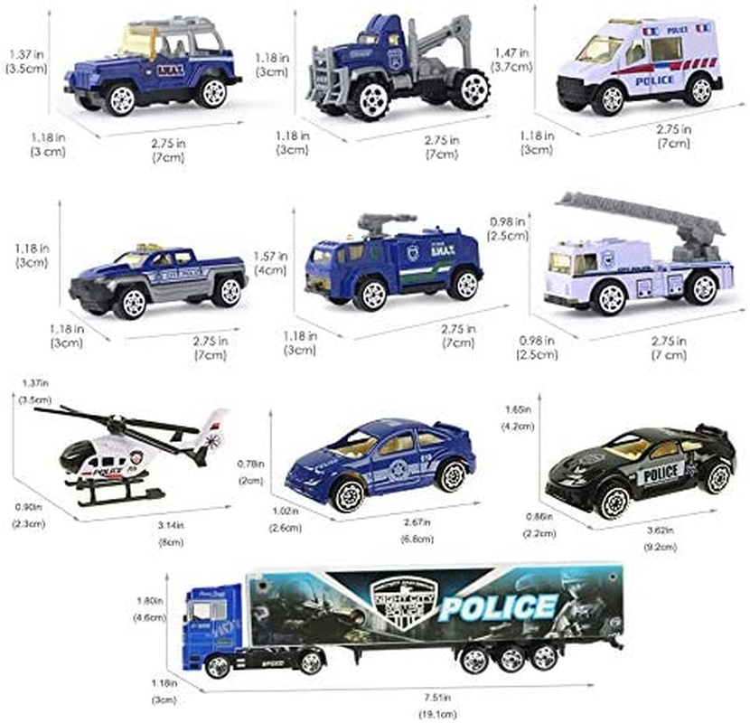 Jenilily Police Car Toy Truck Mini Rescue Vehicles Playset in Carrier Truck for Kids 3 4 5 Years Old image number 3