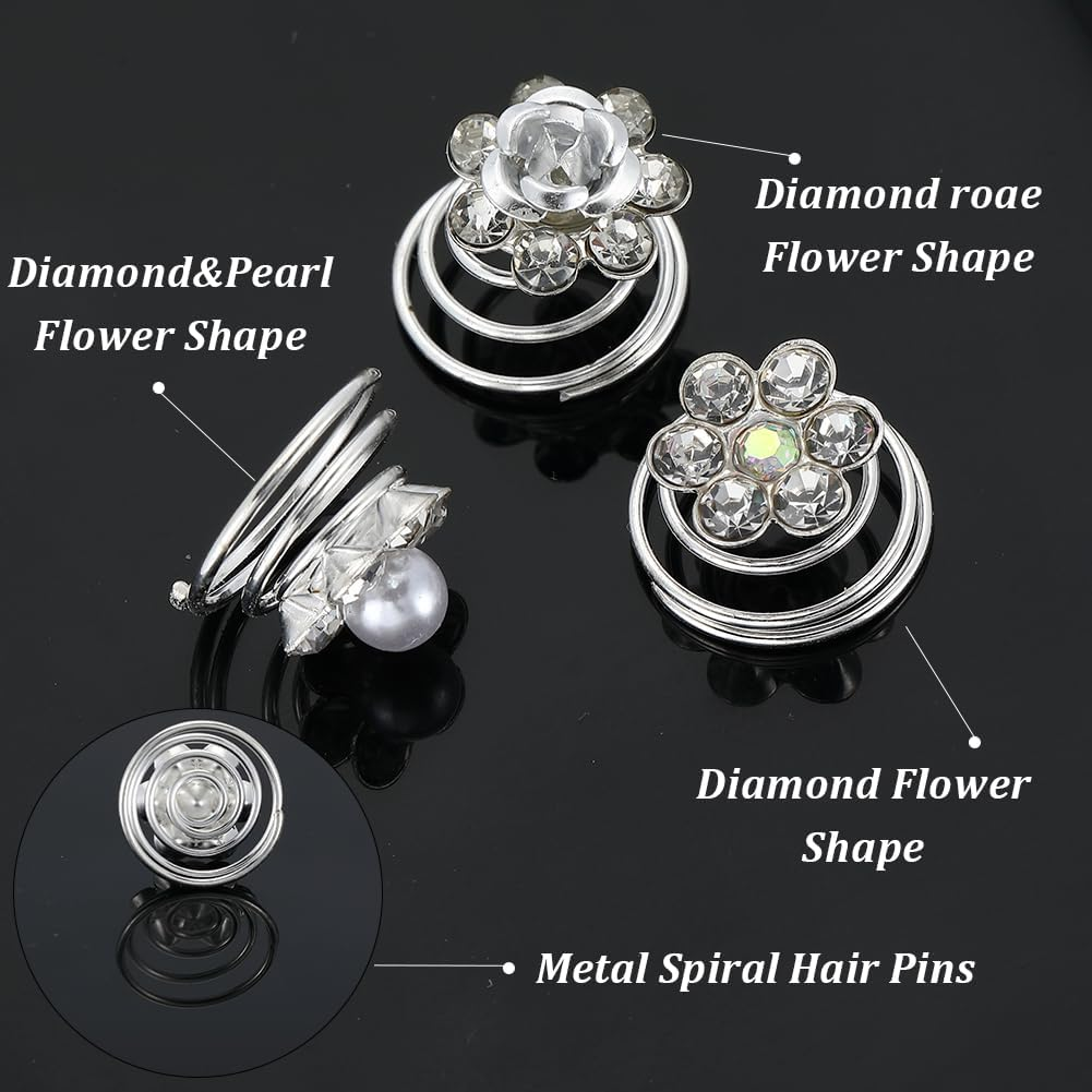 SOFPLATE Pack of 60 3 Styles Rhinestone Hair Pins Beads Twist Hair Pins Bulk Pack Smooth Imitation Pearl Flower Glitter Artificial Diamond Hair Pin for Wedding Bridal Prom Part image number 5