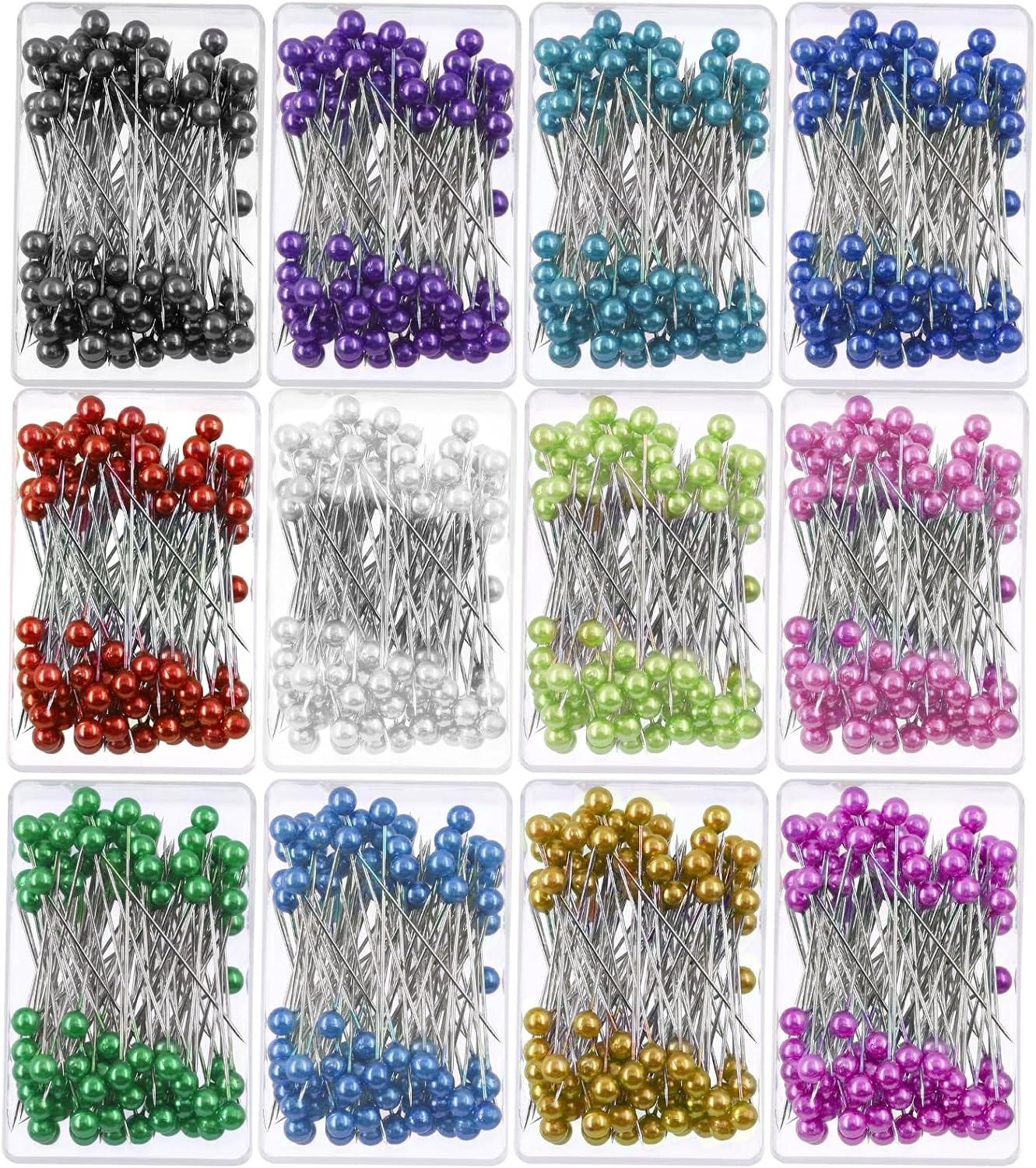 Tanstic 1200Pcs 12 Colors Sewing Pins Kit, 1.57 Inch Straight Pins with Colored Heads, Pearlized Ball Head Quilting Pins Craft Positioning Pins for Dressmaker, Jewelry DIY Decoration, Sewing Projects image number 3