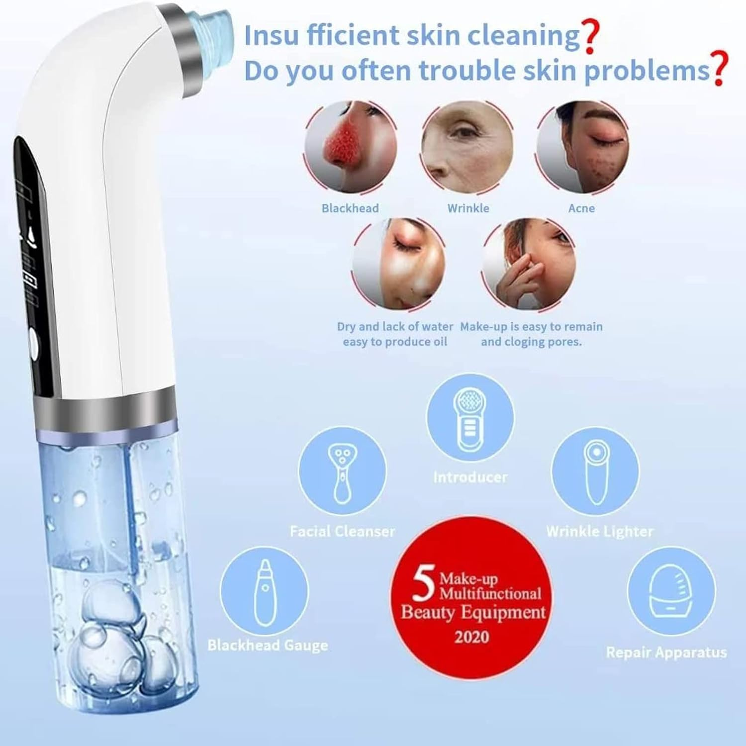 Pore Vacuum Blackhead Remover Water Circulation Pore Cleaner Pimple Extractor Tools with 6 Suction Heads,3 Gears Adjustable Beauty Device for Men and Women image number 6