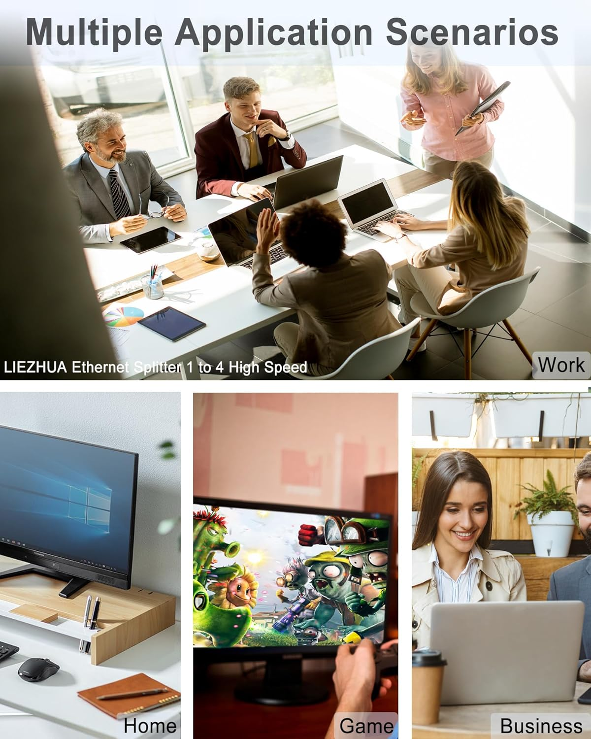 LIEZHUA Ethernet Splitter 1 to 4, 1000Mbps High Speed Ethernet Cable Splitter with LAN Cable Cat 6 [4 Devices Simultaneous Networking], Gigabit RJ45 LAN Network Extension for Cat8/7/6/5E/5 Cable image number 3