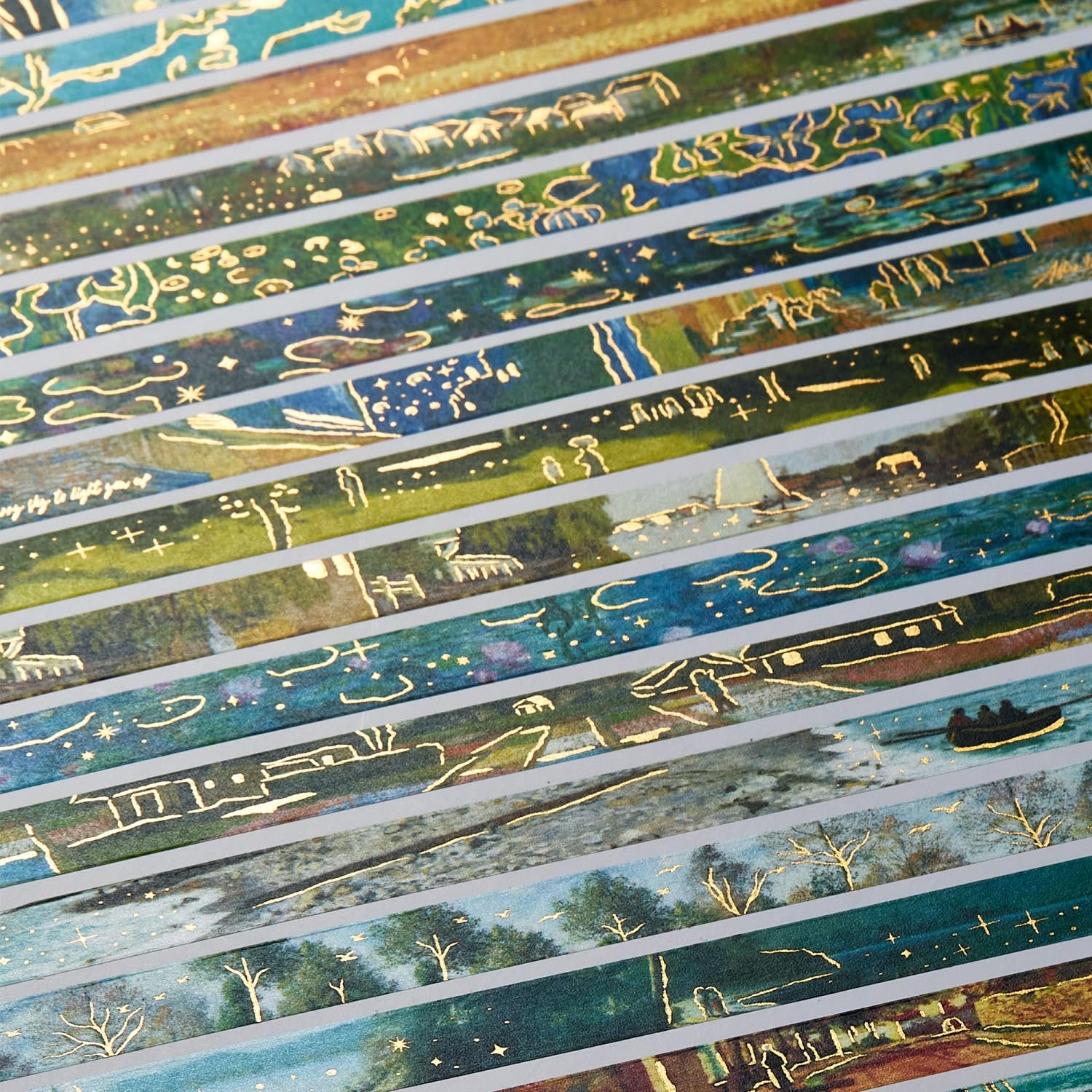 YUBX Landscape Washi Tape Set in Oil Painting Style 20 Rolls Scenery Drawing Masking Gold Foil Graphic Decorative Tapes for Arts, DIY Crafts, Journals, Planners, Scrapbook, Wrapping (Classic) image number 3