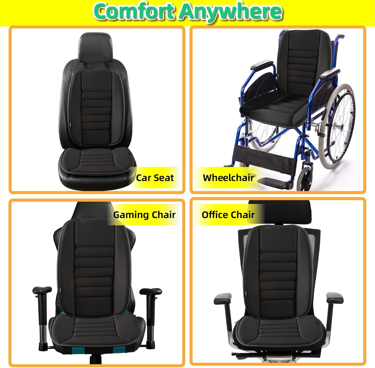 Kingphenix Car Seat Cushion with Back Support Pillow: Enhanced Comfort Memory Foam Design for Pain Relief, Ideal for Drivers and Office Use - Ergonomic Lumbar Comfort for Long Sitting - Black - Black image number 2