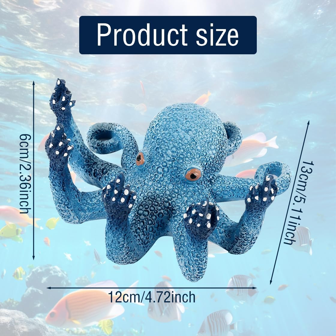 Hyzaphix Octopus Aquarium Ornaments Glowing Fish Tank Decorations Artificial Resin Octopus Marine Animal Figurine Ocean Sea Animals Figures for Landscape Decor, Home Table Decoration (Octopus)