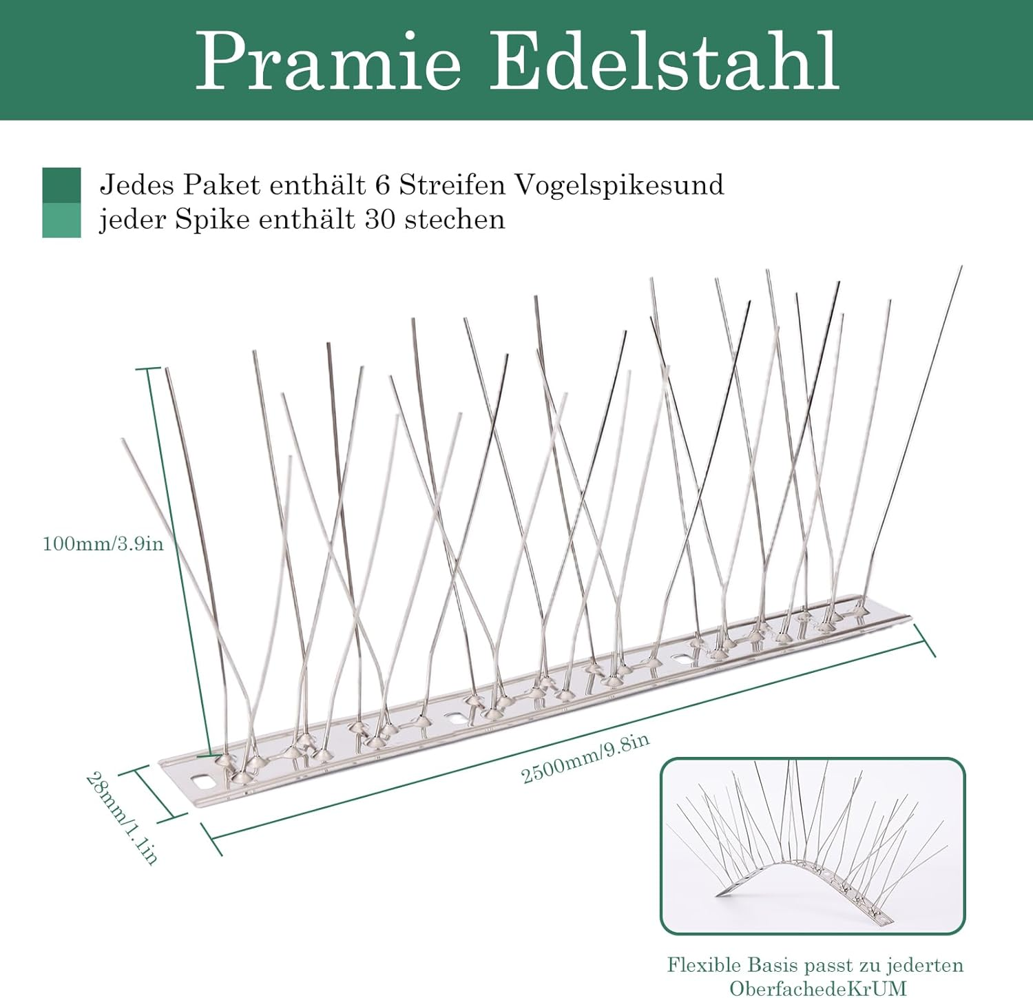Bird Spikes with Stainless Steel Base, 11.48 Feet （3.5M） Pigeon Spikes, Pigeon Spikes Balcony, Bird Spikes for Balcony Roofs and Window Sills to Protect against Birds, Crows and Woodpeckers image number 3