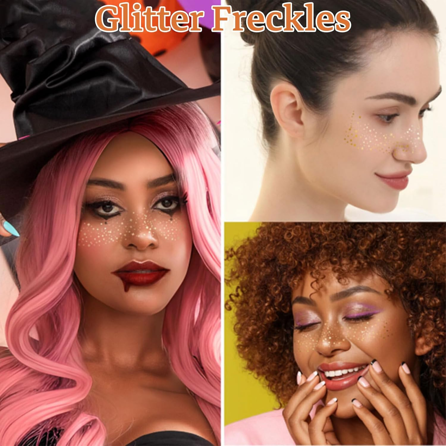 Lyvixora 6Pcs Gold Glitter Freckles Face Makeup Patches, Waterproof Sparkle Makeup Patches for Women, Body Glitter Second Skin Tattoo, Face Speckles for Party & Festival image number 2