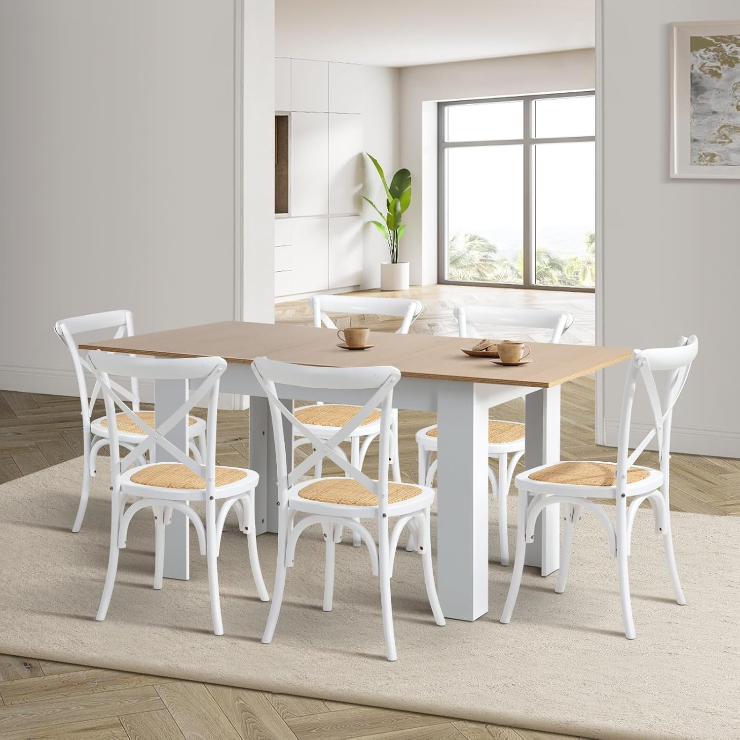 Oikiture Dining Table and Chair Sets 7Pcs Home Dining Sets with Wooden Table and Velvet Chairs