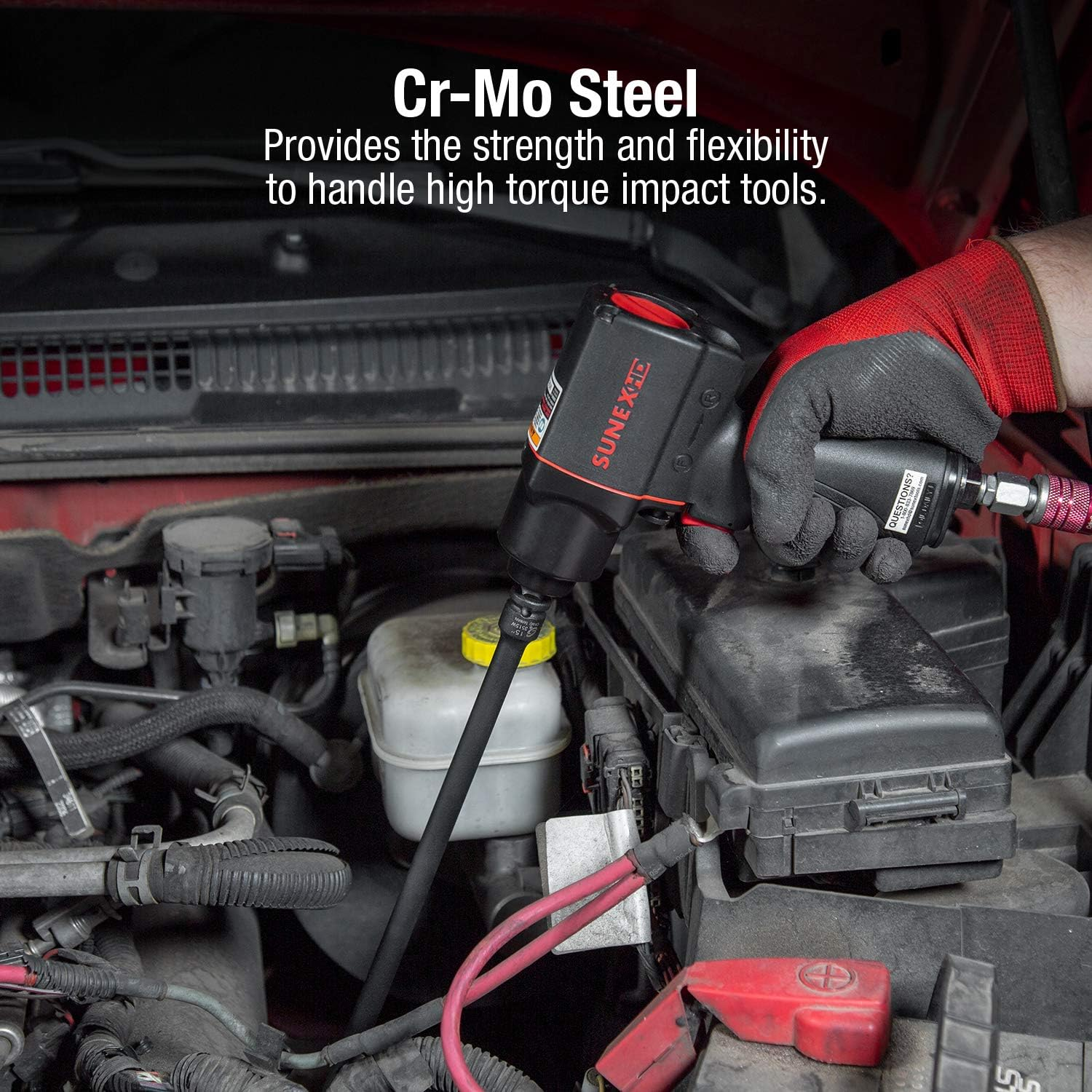 Sunex 3504 3/8-Inch Wobble Drive Extension Impact Socket Set SAE 6-Point Cr-Mo 3-Inch - 15-Inch 4-Piece image number 1