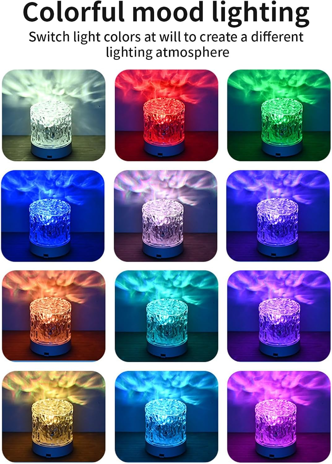 Water Ripple Lamp, Crystal Ocean Wave Lamp, 16 Colors Northern Lights Water Ripple Lamps, Projection USB Rechargeable Bedside Lamps, for Bedroom Living Room Wall Decoration Kids Room (Charging Type)