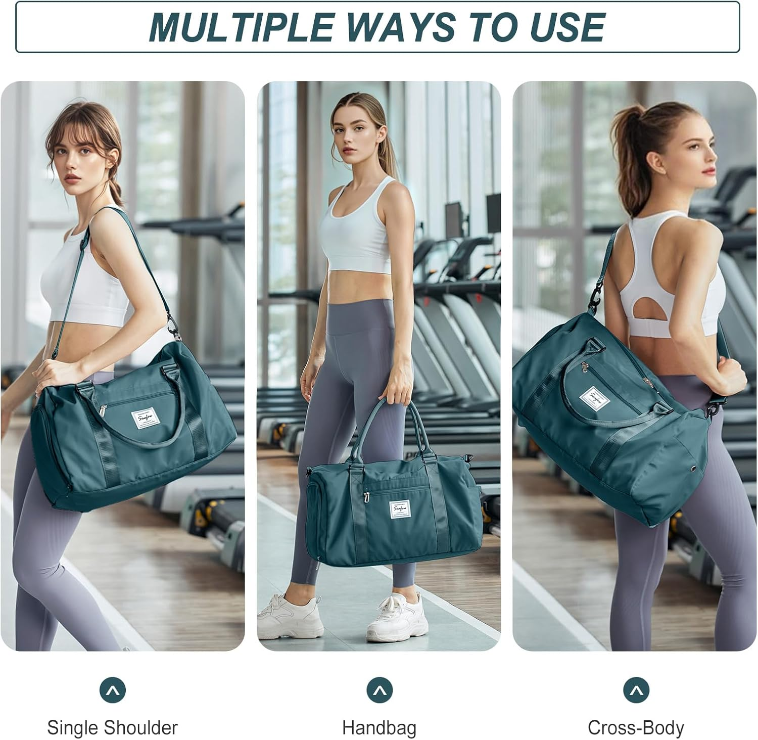 Pakembl Gym Bag Womens Mens with Shoes Compartment and Wet Pocket,Travel Duffel Bag for Women for Plane,Sport Gym Tote Bags Swimming Yoga,Waterproof Weekend Overnight Bag Carry on Bag Holdalls A7 image number 5