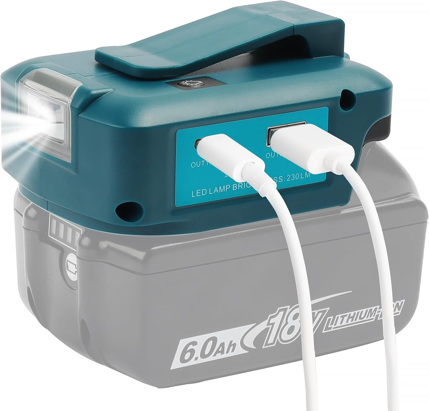 QUPPER - Adp05 Power Source Battery Adapter Work Light Converter for Makita 14.4V & 18V Battery with a Pair of USB Phone Charger Interface, with DC Cordless Port Torch
