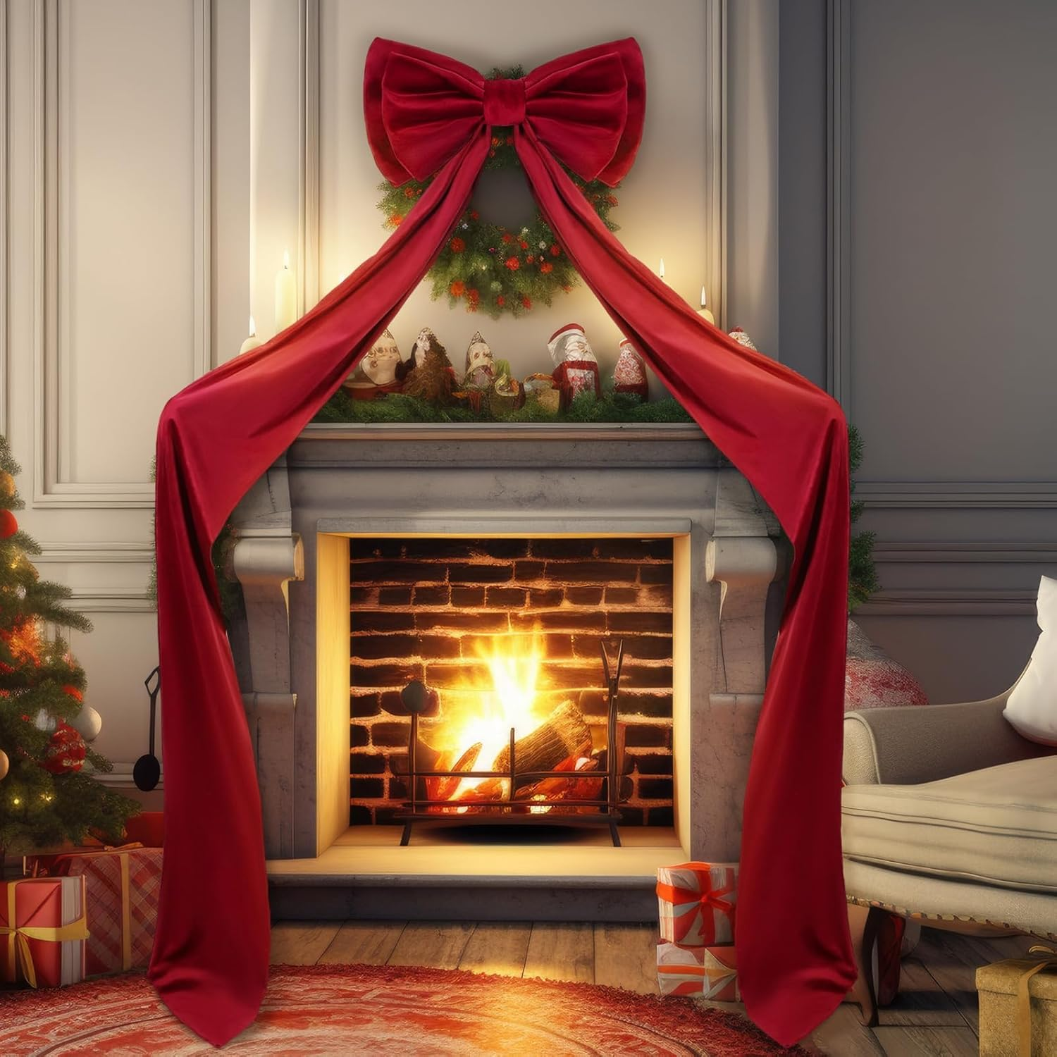 Koeay Christmas Tree Topper Bow, 75X18 Inch Extra Large Red Velvet Bows for Room Wall Backdrop, Home Christmas Tree, Large Bow Ribbon Tie for Wedding Christmas Fall Birthday Party (Wine Red, Velvet)