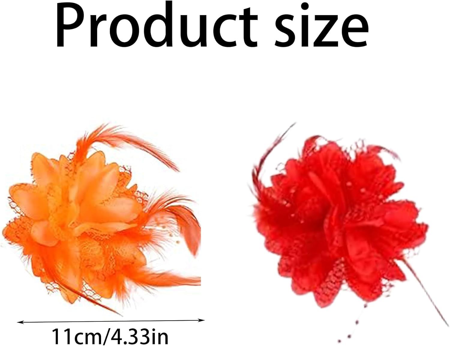 Pack of 2, Feather Flower Hair Clips, Orange Flowers 20S Hair Accessories, Women'S Feather Hair Clips, Cocktail Headwear, Women, for Carnival, Halloween, Cocktail, Wedding, Tea Party Accessories image number 3
