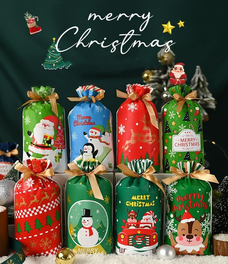 PQCLXUYA 65Pcs Halloween Treat Bags,Goodie Bags Drawstring,Plastic Drawstring Gift Bag for Kids Halloween Party Favor Trick or Treat Goody Bags Cookies Sweets (Halloween)