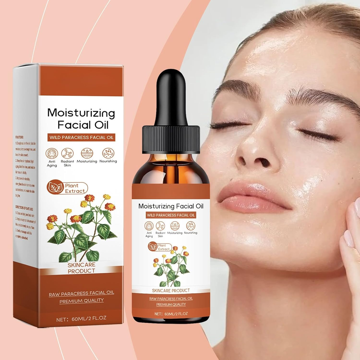 Paracress Facial Oil, 100% Organic anti Aging Face Oil, Wrinkle Reduction Moisturizing Serum, Hydrating Brightening Natural Oil for All Skin Types (2Pcs) - 4Pcs image number 5