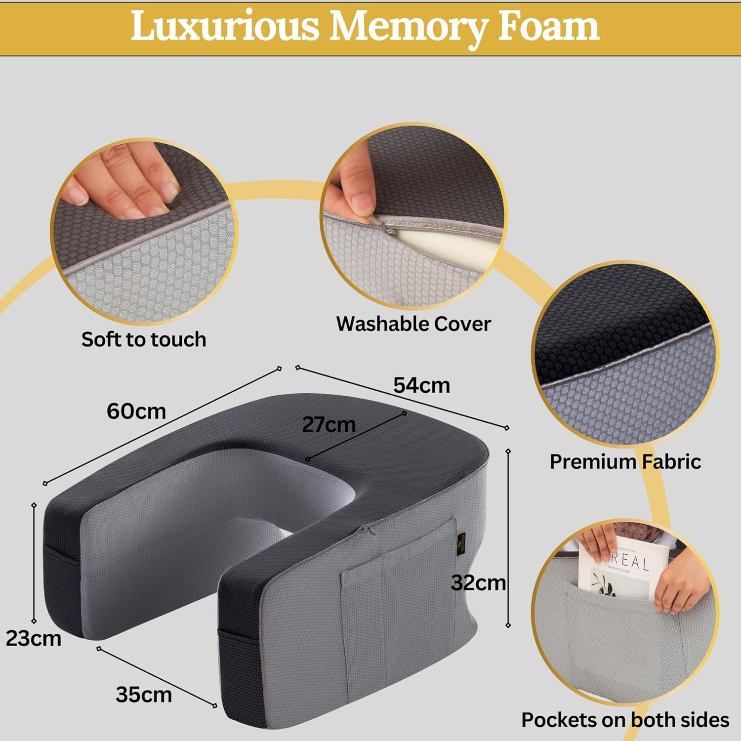 Lap Desk Pillow - Gaming Pillow, Reading Pillow, Laptop Desk for Bed, Couch Desk, Luxurious Lap Pillow Desk Supports Arms Shoulders Neck, Memory Foam