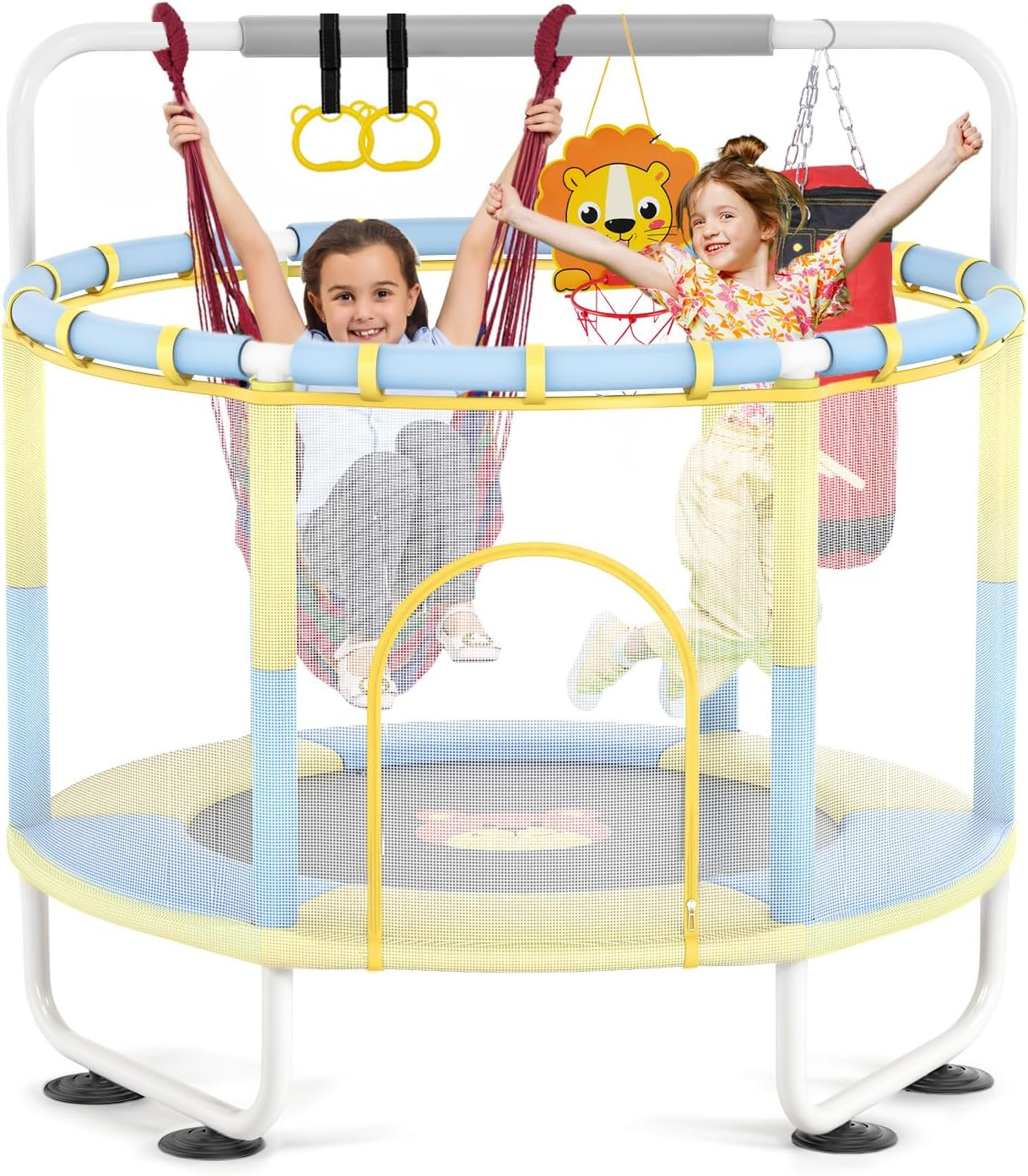 Advwin 4.6FT/10FT Trampoline for Kids Adults, Rebounder round Trampoline W/Enclosure Safety Net, Indoor & Outdoor Children Birthday Gift