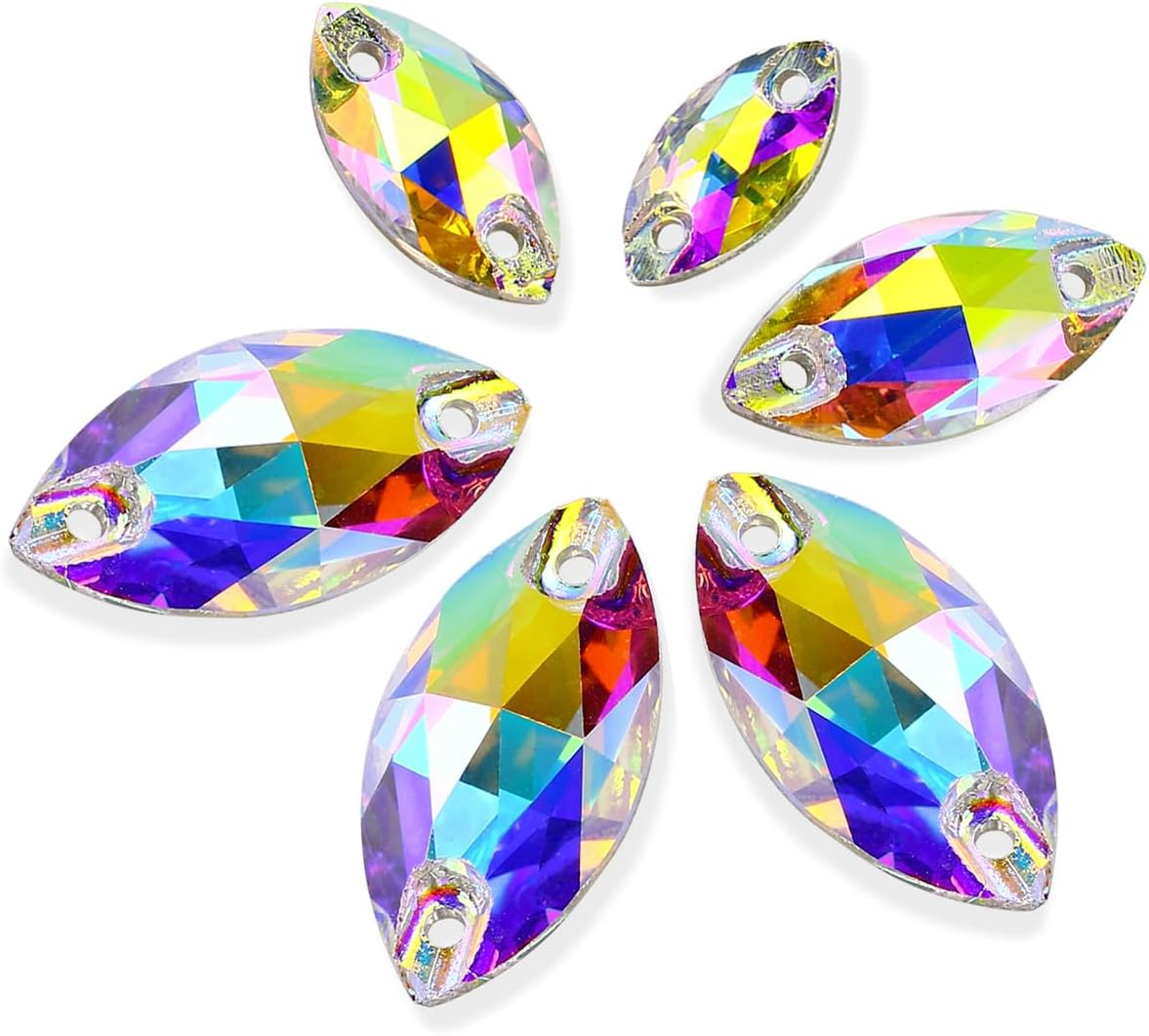 DONGZHOU Crystal AB Sew on Rhinestones Flatback Rhinestone with Holes Rectangle Sew-On Rhinestone Gemstone Strass for Costume, Clothes, Garments, Dress, Jewelry, Belt，Shoes and DIY Crafts