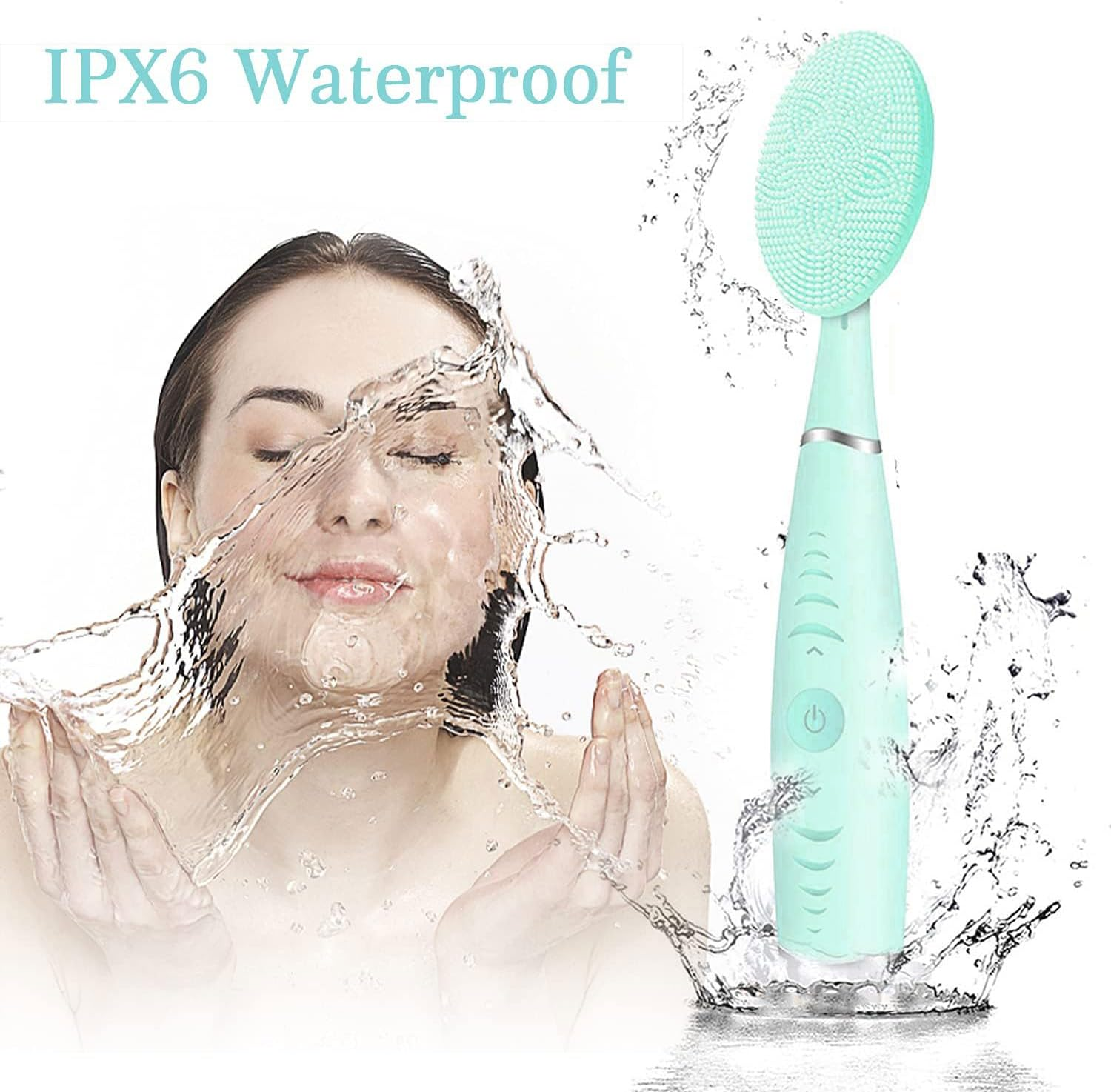 Sonic Facial Cleansing Brush, Lyrzzey Portable Handled Face Cleansing Brush with 5 Adjustable Speeds Vibrating Rechargeable Face Cleansing Brush for Deep Cleaning Gentle Exfoliating Massaging(Blue) image number 2